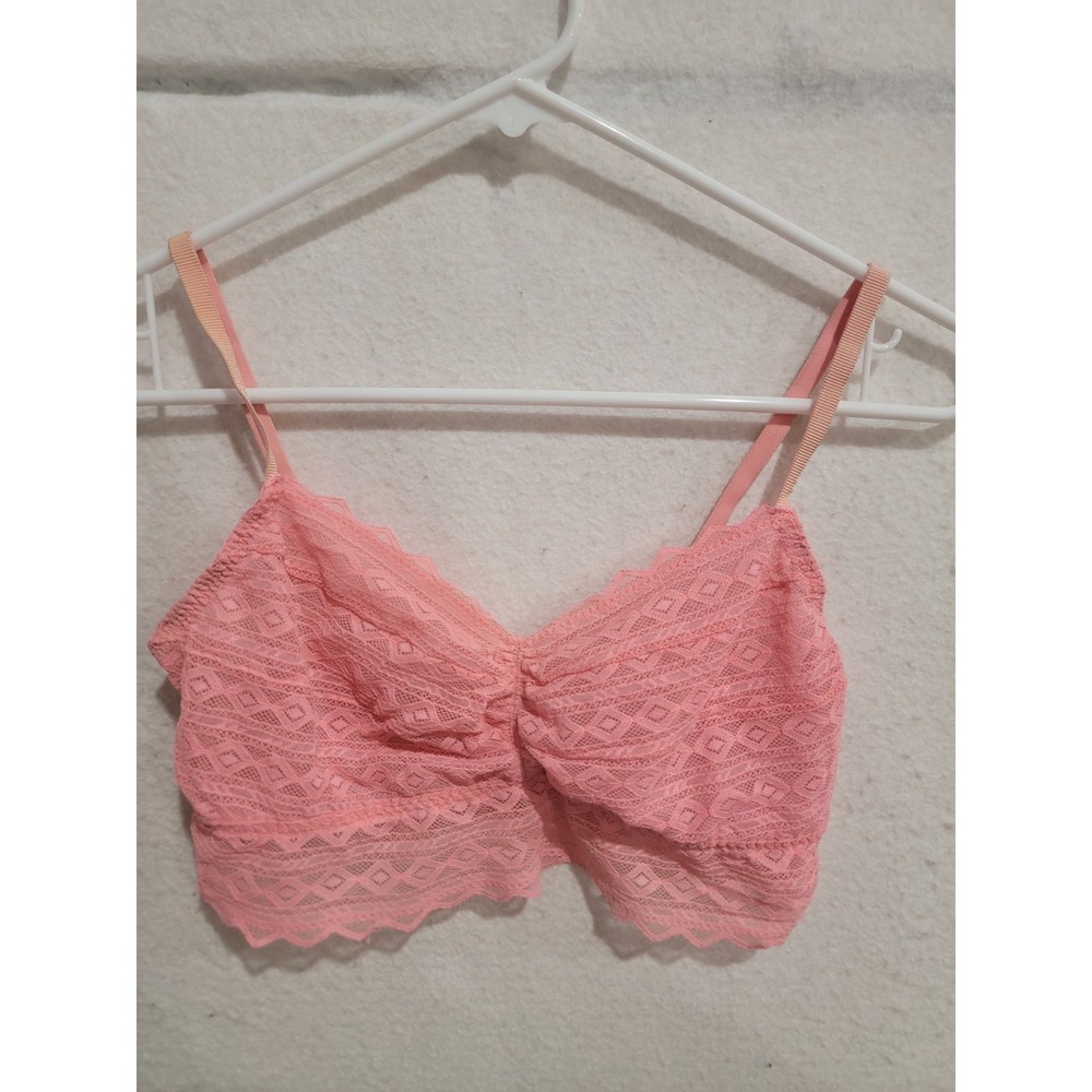 VS PINK Coral Pink Lace Bralette Unlined Wireless Strappy Boho Festival Size L
